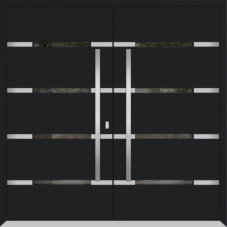 Vdomdoors Metal Double Doors Deux 1105 Black Enamel Mirrored Clear Glass Entry Modern Painted (W72xH80) Right DEUX1105DEXD-BLK-W72xH80-RH-I