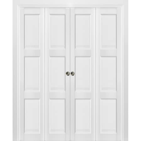 Sartodoors Sliding Closet Double Bi-fold Doors, Lucia 2661 White Silk, Sturdy Tracks Moldings Trims Hardware LUCIA2661DBF-BEM-96 x 80 (4* 24x80)