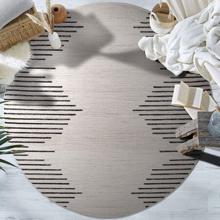 World Rug Gallery Bohemian Stripe Stain Resistant Area Rug 6 ft Round Cream 385CREAM6RND