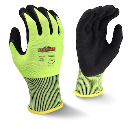 Radians Foam Latex Hi-Vis Coated Gloves, Palm Coverage, Black/Yellow, XL, PR RWG10TXL