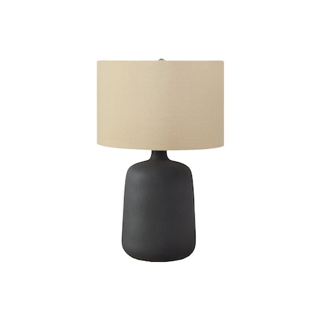 Homeroots 24" Black Ceramic Round Table Lamp With Beige Drum Shade 545820