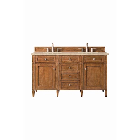 James Martin Vanities Brittany 60" Double Vanity, Saddle Brown, w/ 3 CM Tajnar Eclos Top 650-V60D-SBR-3TJR