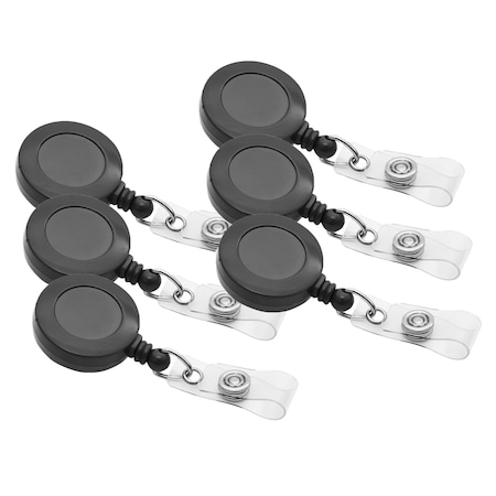 Sicurix Standard Round ID Badge Reel with Swivel Spring Clip, Black, 6PK 68844