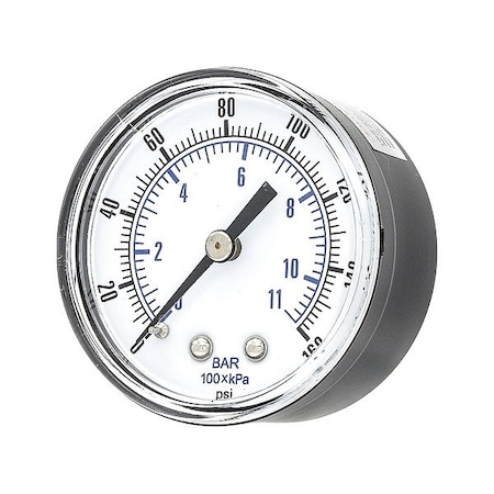 Zoro Select Pressure Gauge, 1/4 in NPT, Center Back Location SEP-102D-204F
