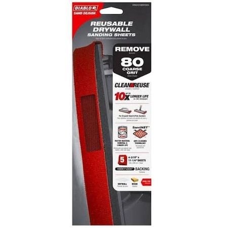 Diablo 4-3/16in. x 11-1/4in. 80-Grit Sanding Sheets for Drywall 10-Piece DCS431080S10G