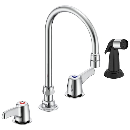 Delta Commercial 27C1 / 27C2 Two Handle 8 In Below Deck-Mount Faucet With Hose And Spray In Chrome 27C1933