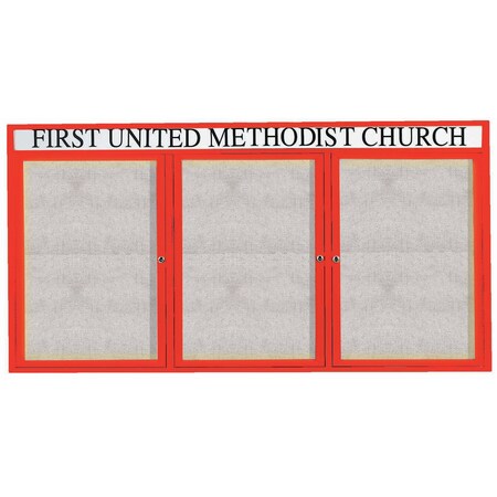Aarco Illuminated Outdoor Enclosed Bulletin Board w/ Al Frame Header, Powder Coated Red, 36''Hx72''W ODCC3672-3RHIR