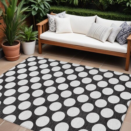 Homeroots 8' X 10' Black And Ivory Polka Dot Washable Indoor Outdoor Area Rug 595208
