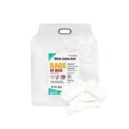 Supremeplus Recycled White Knit T-Shirt Cleaning Rags, 25 lbs. Bag SP-7130