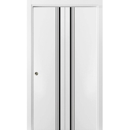 Sartodoors Sliding Closet Bi-fold Doors, Planum 0011 White Silk and Aluminum Strips, Sturdy Tracks Moldings Tr PLANUM0011BF-WS-60 x 84 (2* 30x84)