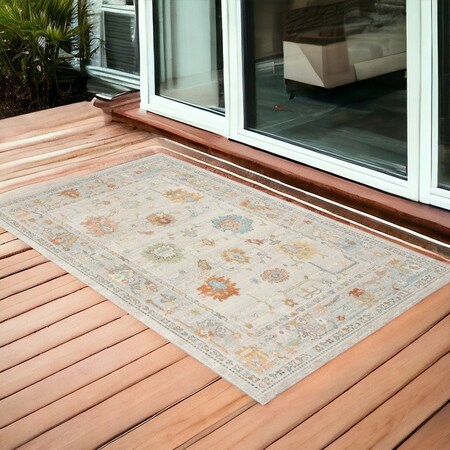 Homeroots 2' X 3' Blue and Orange Floral Stain Resistant Indoor Outdoor Area Rug 531488