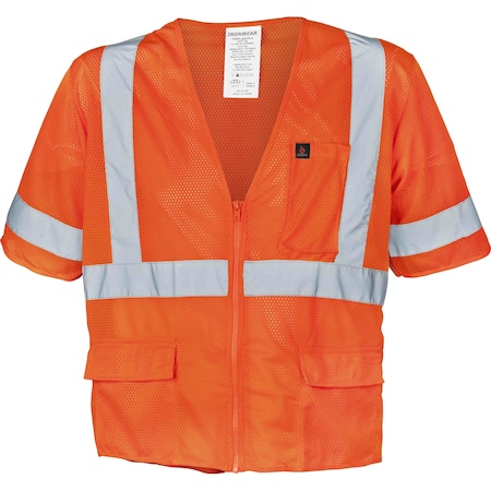 Ironwear Hi-Vis FR Safety Vest w/Sleeves L Class 3 , Hook & Loop 5 Pockets 1294FR-O-L