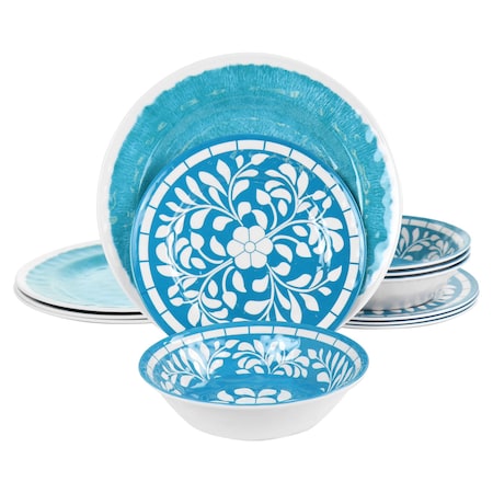Elama Telly 12 Piece Melamine Dinnerware Set in Teal EL-TELLY