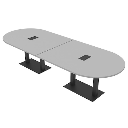 Skutchi Designs Racetrack Conference Table With Power Unit, 48 in W, 120 in L, Grey HAR-RAC-48X120-DOU.BK-U779-EBLK