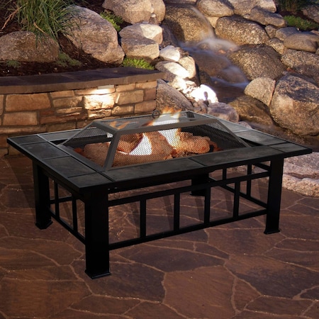 Pure Garden 37-inch Outdoor Fire Pit Table, Black 50-153