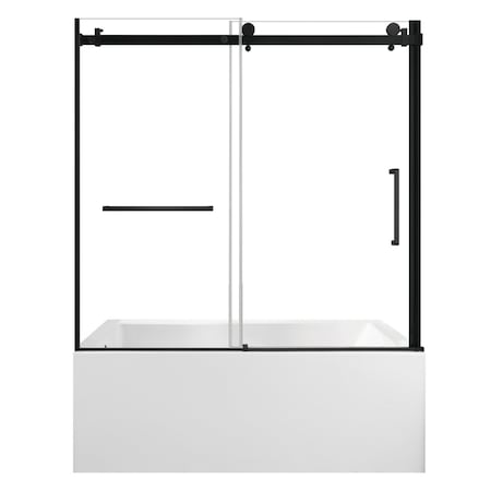 Kingston Brass 60" Acrylic Alcove Left-Hand Drain Tub with Right Sliding Tub Door, White/Matte Black KVTAP603622L0