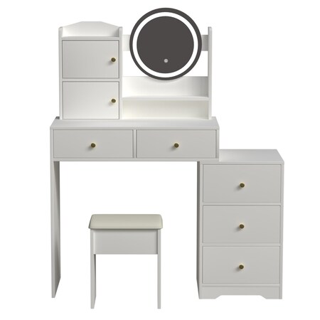 Homeroots 47" White Wood Lighted Seven Drawer Dresser 714271