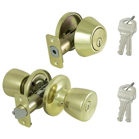 Prosource Deadbolt and Entry Lockset, Turnbutton Lock, Tulip Design, Polished Brass, 3 Grade, Brass BS721BRA4B