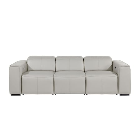 Homeroots 104" Light Gray Top Grain Leather Reclining Metal USB Sofa 720440