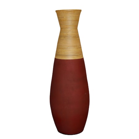Uniquewise 31.5 in Tall Handcrafted Bamboo Floor Vase, Burgundy and Natural QI003353R.L