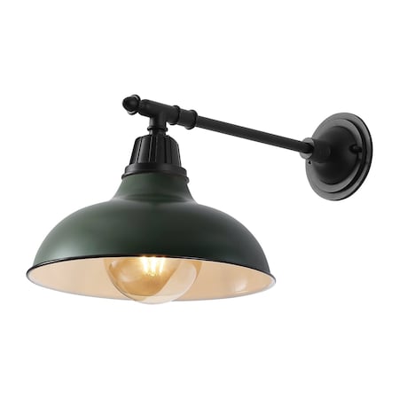 Jonathan Y Wallace 12.3 in. 1-Light Farmhouse Industrial Iron LED Victorian Arm Outdoor Sconce, Matte Green/Blac JYL7615L