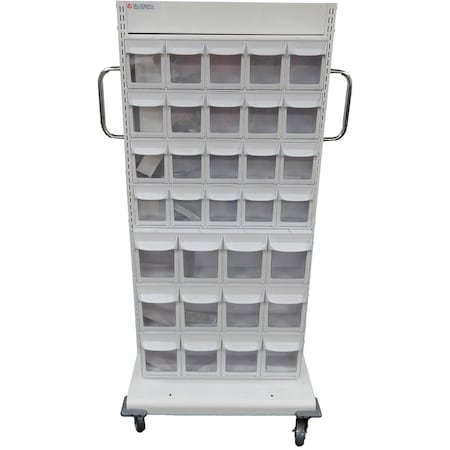 Global Industrial 2-Sided Medication Workstation, 32 FO Bins, 20 Clear Bins, Drawer, Shelf 615255