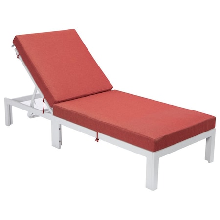 Leisuremod Chelsea Modern Outdoor White Chaise Lounge Chair With Red Cushions CLW-77R