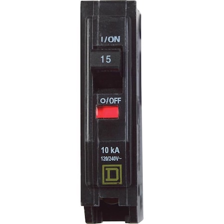 Square D Miniature Circuit Breaker, QO Series, 15A, 1 Pole, 120/240V AC, 10kA at 120/240V AC QO115CP