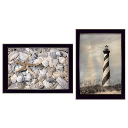 Homeroots Set Of Two Cape Hatteras Lighthouse and Sea Shells 1 Black Framed Print Wall Art, 2PK 405885