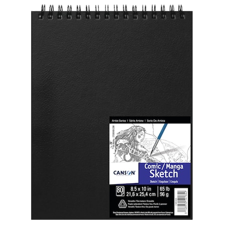Canson Artist Series Manga Sketch Art Book, Black Cover, Wire Binding, 80 Sheet, 8.5x10 inch C100510424
