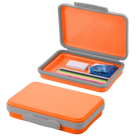 Its Academic Flexi Storage Box with Lid, Collapsible Pencil Case Design for Craft and School Supplies, Orange 23124-OG21-DM