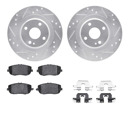 Dynamic Friction Co DFC Rotors-Drilled & Slotted-Silver w/ EURO 5000 Ceramic Brake Pads Incl Hdw 7612-80007