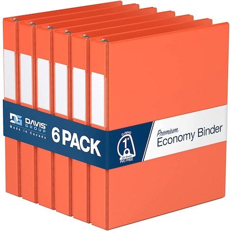 Davis Group Premium Economy, Angle D Ring, Binder, (Orange, 1"), PK6 2301-19-06