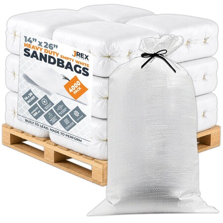 Jrex Safety Woven White HD Polypropylene Sandbags - 14 x 26 in, 100 lb Capacity, Half Pallet (4,000) SBW-JR-HVY-1426-HP4000