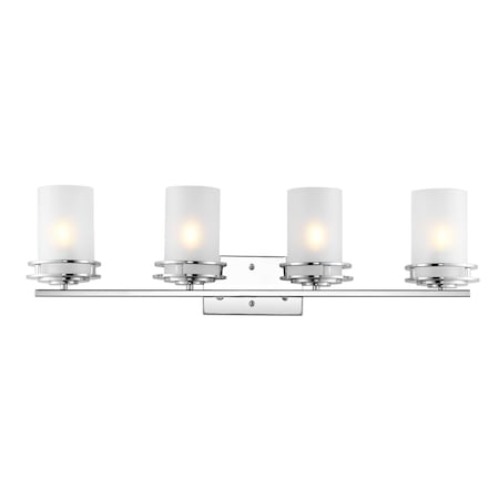 Jonathan Y Fairfax 32" 4-Light Metal/Frosted Glass Contemporary Glam LED Vanity Light, Chrome JYL7487A