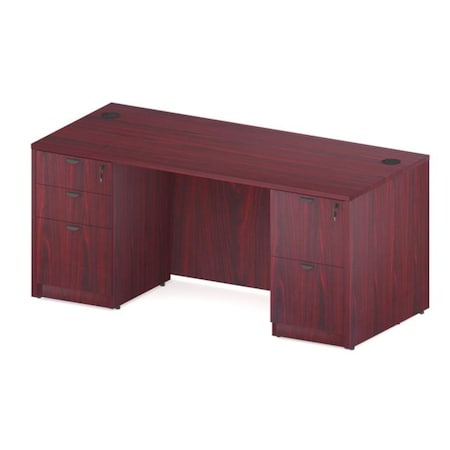 Boss Office Products BOSS 66" Desk with Dual File Peds in Mahogany Finish GroupA22-M