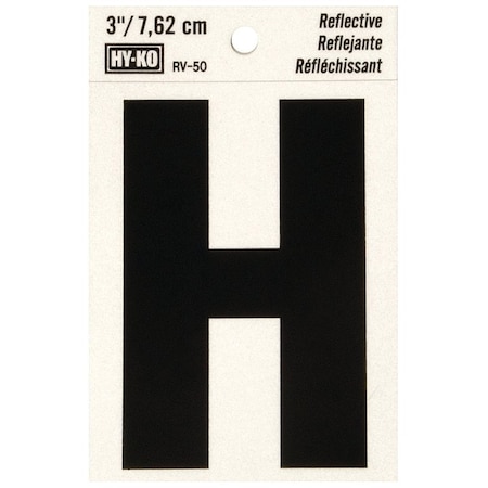 Hy-Ko Reflective Letter, Character: H, 3 in H Character, Black Character, Silver Background, Vinyl RV-50/H