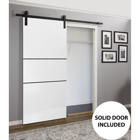 Sartodoors Sturdy Barn Door with Hardware, Planum 0014 White Silk and Aluminum Strips, 6.6FT Rail Hangers Heav PLANUM0014BD-B-WS-4284