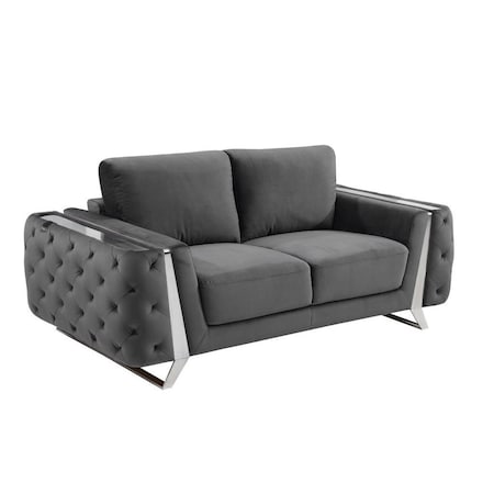 Homeroots 72in Dark Gray And Silver Velvet Loveseat 518574