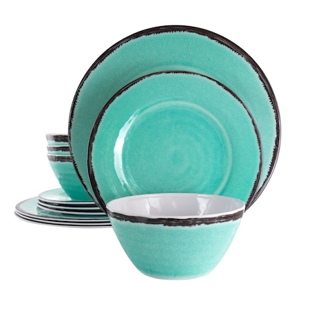 Fastfood 12 Piece Azul Banquet Lightweight Melamine Dinnerware Set, Turquoise FA3048804