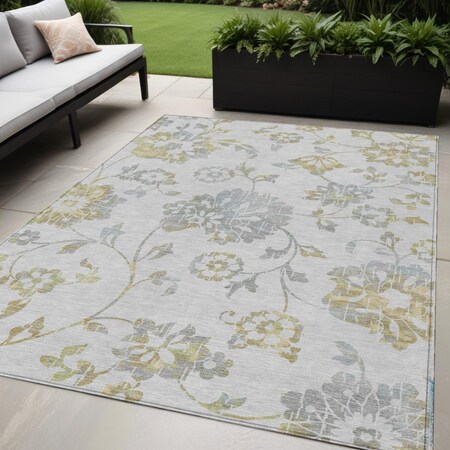 Homeroots 5' X 8' Silver Gray And Gold Floral Washable Indoor Outdoor Area Rug 589501