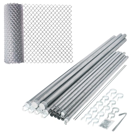 Tepee Supplies 6 x 50 ft. 11.5 AW Galvanized Steel Chain Link Fence Complete Kit, Metal Silver TE3302953