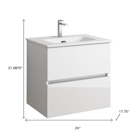 Homeroots 24" White Wood Freestanding Bathroom Vanity With White Sink And Two Drawers 627390