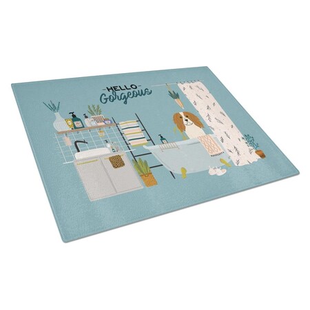 Carolines Treasures Cavalier Spaniel in Bathtub Glass Cutting Board - Large CK7480LCB