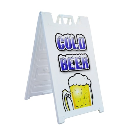 Signmission Cold Beer, A-Frame & 2 Decals Installed, Heavy-Duty Plastic Frame SBHD-D-2436-Cold Beer