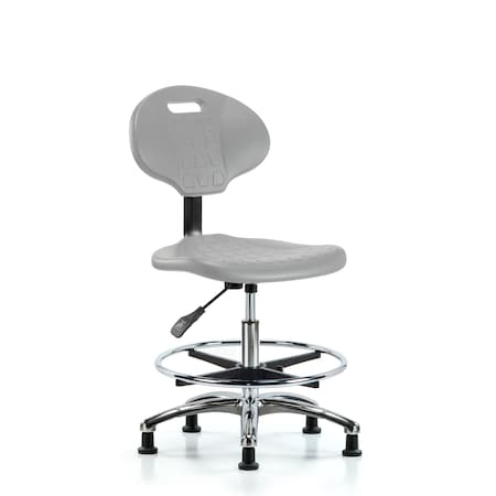 Blue Ridge Ergonomics Poly Chair Chrome - Medium Bench Height with Chrome Foot Ring & Stationary Glides in Gray Poly TPMBCH-CR-A0-CF-RG-GRY