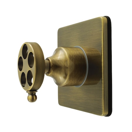 Kingston Brass Single-Handle Six-Way Diverter Valve with Knurled Handle and Square Trim Kit, Antique Brass KS4043RKZ