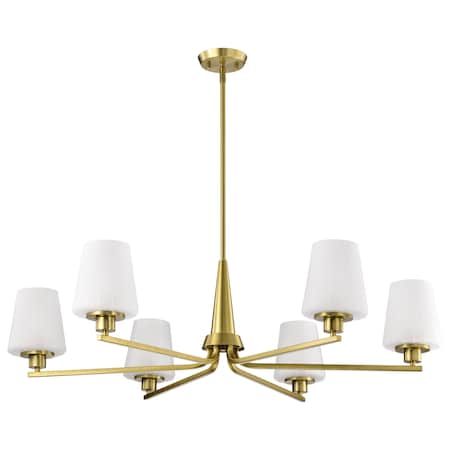 Nuvo Lune, 6 Light Chandelier, Vintage Brass Finish, Etched White Glass 60/8236