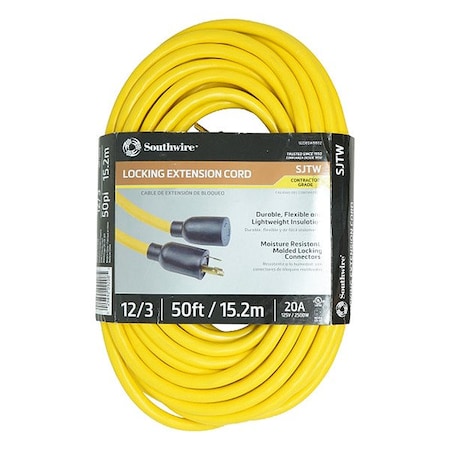 Southwire ExtensionCord, 50ft, Yellow, 12AWG, Round 9208SW8802