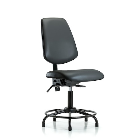 Blue Ridge Ergonomics Vinyl Chair, Desk, Round Tube Base, Med Back, Tilt, Glides, Carbon BR-VDHCH-MB-RT-T1-A0-RG-8823